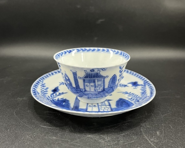 古玩陶瓷青花西洋風(fēng)景圖杯碟拍賣，當(dāng)前價格6600元