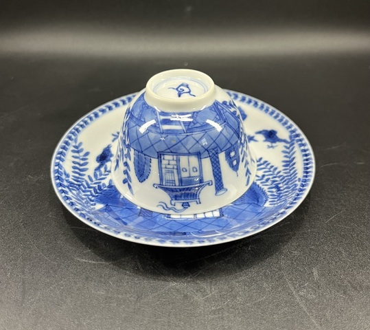 古玩陶瓷青花西洋風(fēng)景圖杯碟拍賣，當(dāng)前價格6600元