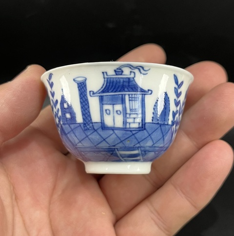 古玩陶瓷青花西洋風(fēng)景圖杯碟拍賣，當(dāng)前價格6600元