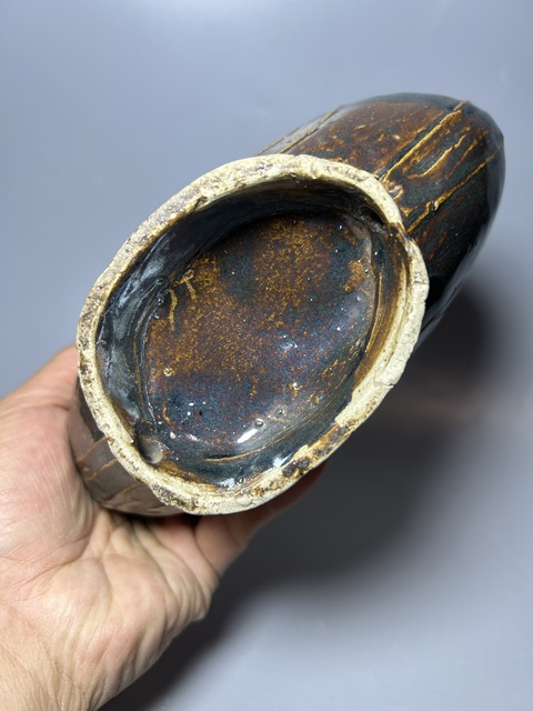 古玩陶瓷清代·黑釉印蕉葉紋壺拍賣，當前價格3000元