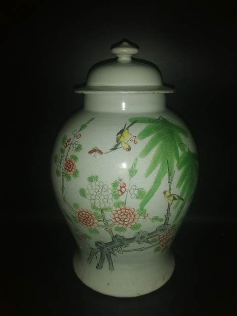 古玩陶瓷粉彩花鳥詩文將軍罐拍賣，當前價格1999元