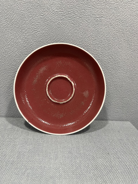 古玩陶瓷胭脂紅釉盞托盤拍賣，當前價格9000元