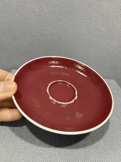 古玩陶瓷胭脂紅釉盞托盤拍賣，當前價格9000元