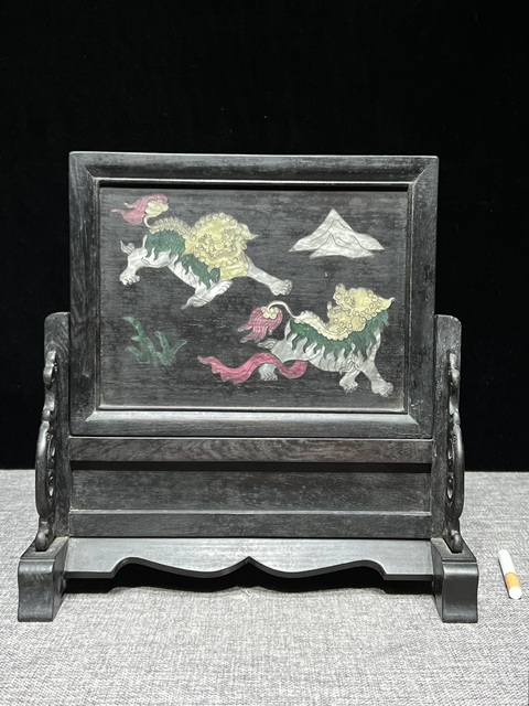 古玩雜項木雕嵌螺鈿臺屏真品鑒賞圖