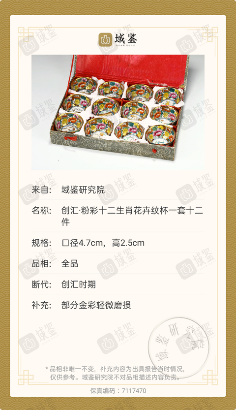 古玩陶瓷粉彩描金十二生肖圖紋杯拍賣，當前價格466元