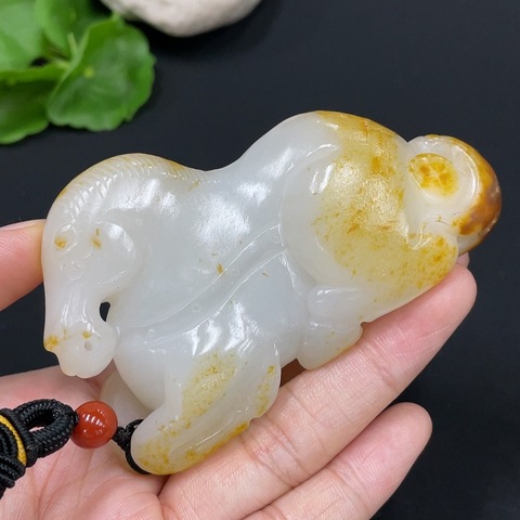 古玩玉器精品天然和田玉手把件  馬到成功  附實物雙保卡拍賣，當前價格2980元