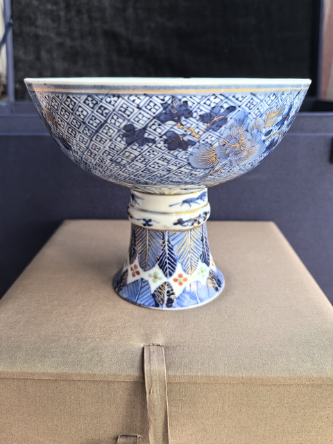 古玩陶瓷清光緒青花斗彩花卉描金高足碗拍賣，當(dāng)前價(jià)格49800元