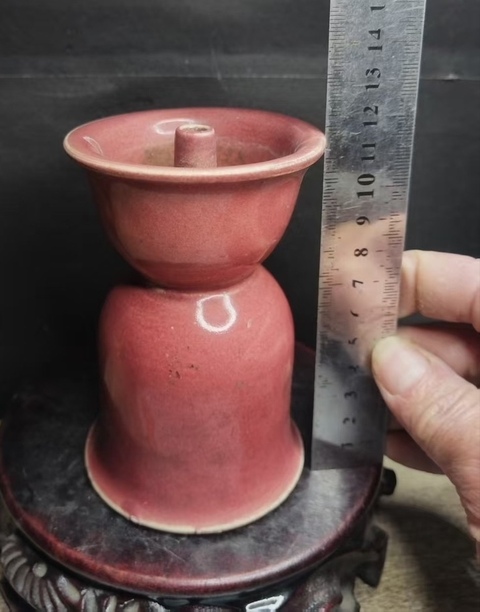 古玩陶瓷粉紅釉燭臺真品鑒賞圖