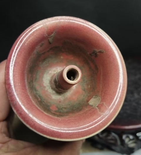 古玩陶瓷粉紅釉燭臺真品鑒賞圖