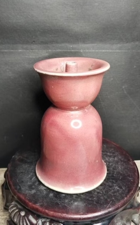古玩陶瓷粉紅釉燭臺真品鑒賞圖