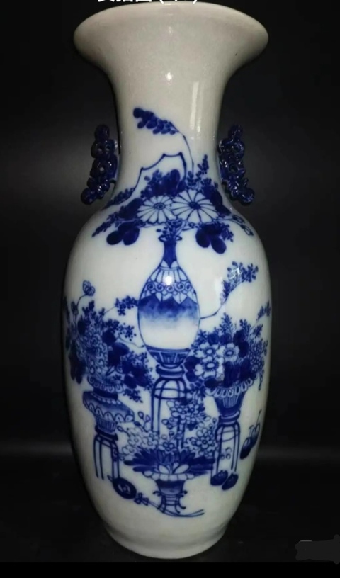 古玩陶瓷清代晚期博古圖青花大瓶拍賣，當前價格2000元