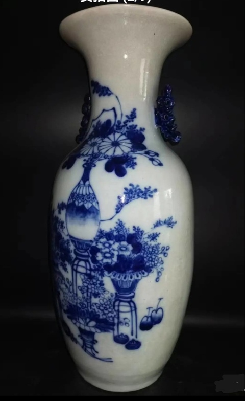 古玩陶瓷清代晚期博古圖青花大瓶拍賣，當前價格2000元