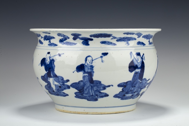 古玩陶瓷清晚·青花八仙人物紋羅漢爐真品鑒賞圖