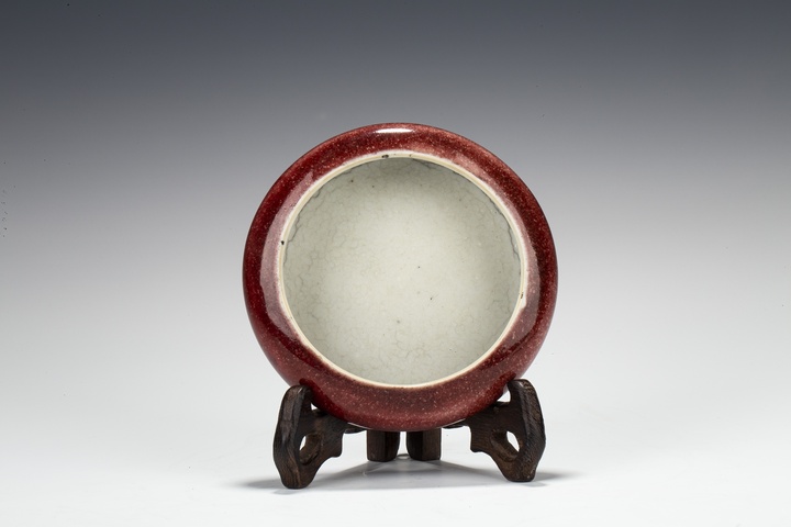 古玩陶瓷清中·郎窯紅釉小鏜鑼洗真品鑒賞圖