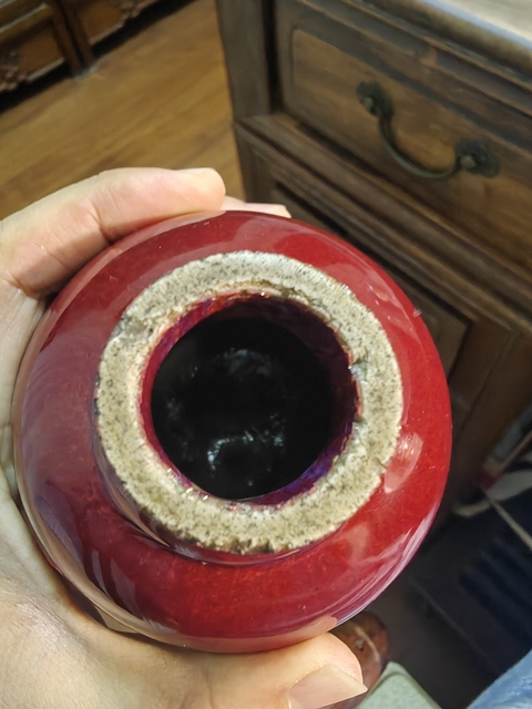 古玩陶瓷窯變紅釉撇口瓶標本真品鑒賞圖