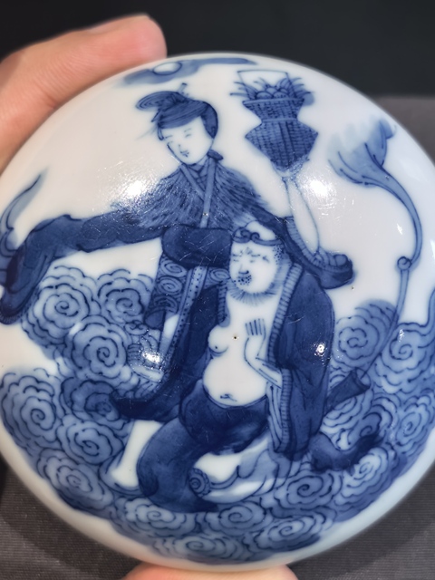 古玩陶瓷晚清青花八仙人物印盒拍賣,當前價格5588元