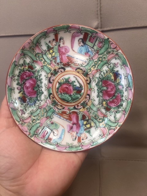 古玩陶瓷晚清 全品 香港底款廣彩人物故事紋盤拍賣，當前價格458元