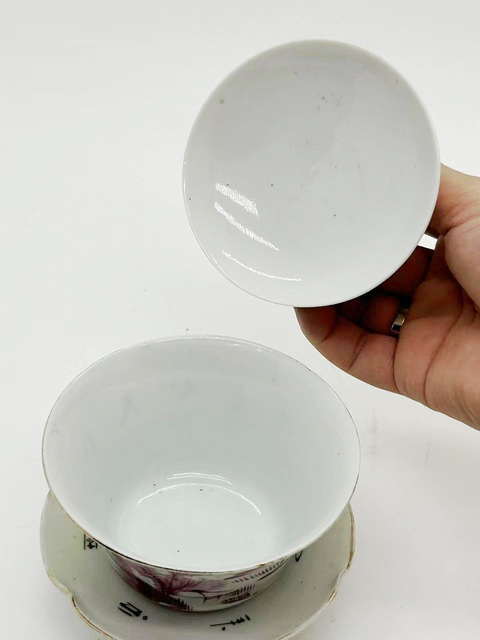 古玩陶瓷胭脂紅山水紋三才蓋杯拍賣,當前價格988元