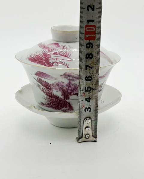 古玩陶瓷胭脂紅山水紋三才蓋杯拍賣,當前價格988元