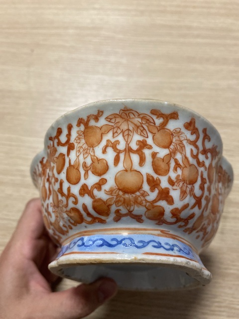 古玩陶瓷清晚·粉彩纏枝福祿紋海棠形供碗 真品鑒賞圖