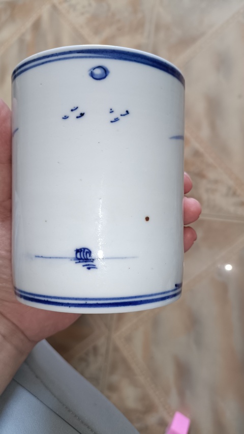 古玩陶瓷山水紋青花筆筒真品鑒賞圖