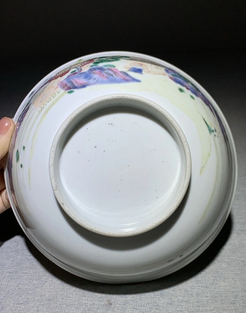 古玩陶瓷山水樓臺(tái)粉彩碗真品鑒賞圖