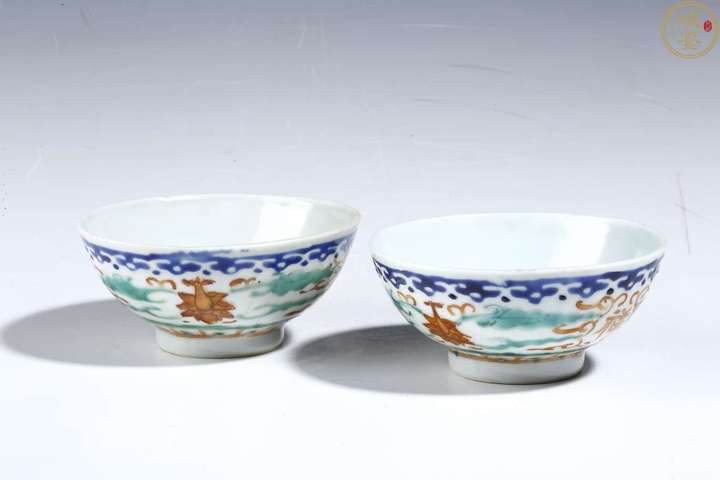 古玩陶瓷保真卡清晚期同治粉彩吉語紋彩繪小碗一對拍賣，當前價格980元