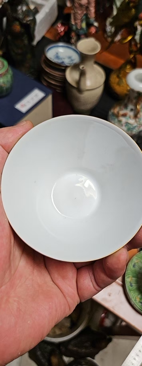 古玩陶瓷晚清民國花鳥人物紋斗笠杯拍賣，當(dāng)前價格1200元