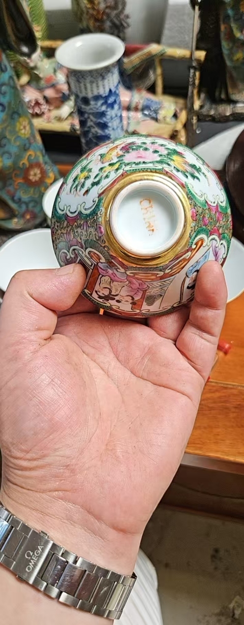 古玩陶瓷晚清民國花鳥人物紋斗笠杯拍賣，當(dāng)前價格1200元