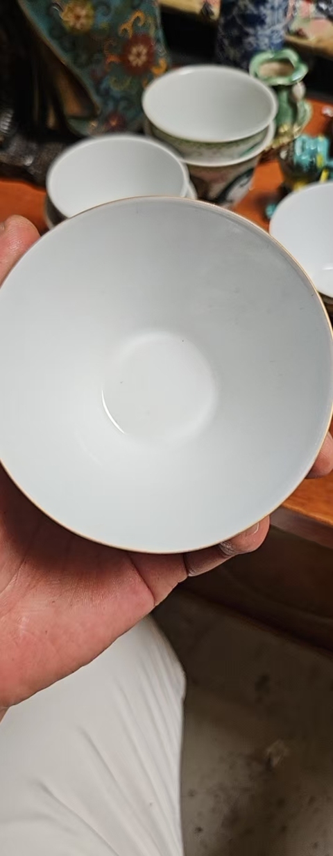 古玩陶瓷晚清民國花鳥人物紋斗笠杯拍賣，當(dāng)前價格1200元