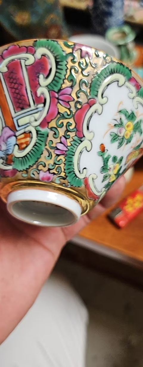 古玩陶瓷晚清民國花鳥人物紋斗笠杯拍賣，當(dāng)前價格1200元