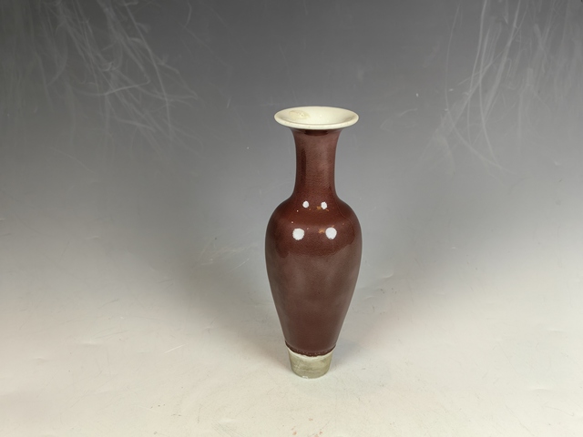 古玩陶瓷晚清紅釉柳葉瓶真品鑒賞圖