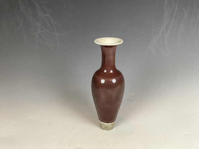 古玩陶瓷晚清紅釉柳葉瓶真品鑒賞圖