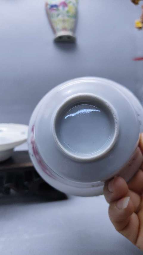 古玩陶瓷民國胭脂紅山水三才蓋碗真品鑒賞圖