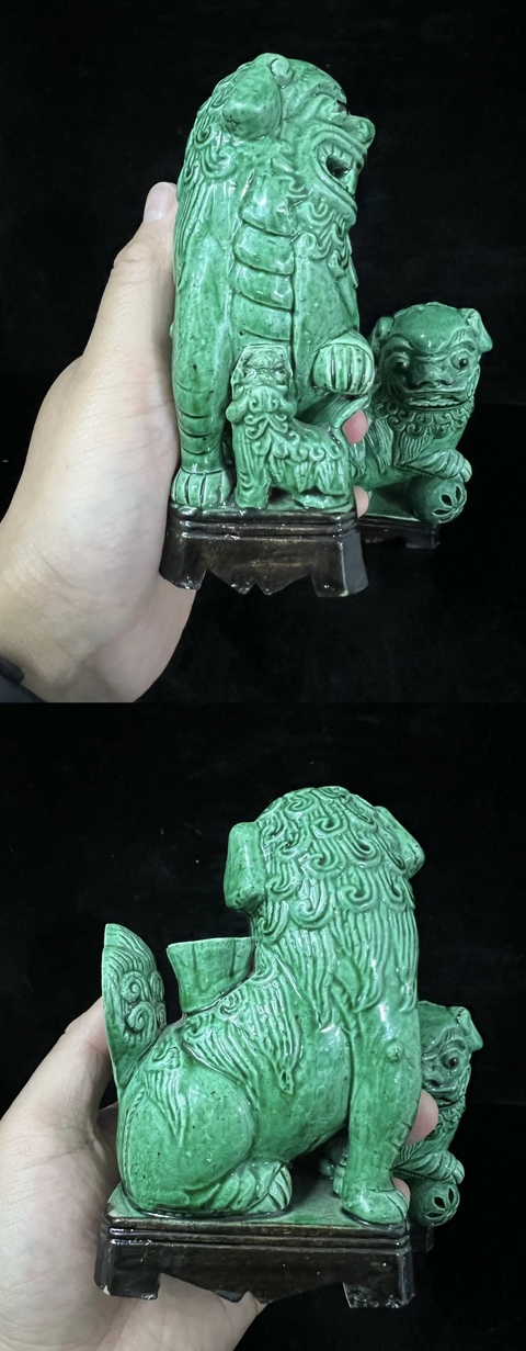 古玩陶瓷綠釉獅子瓷塑雕像真品鑒賞圖
