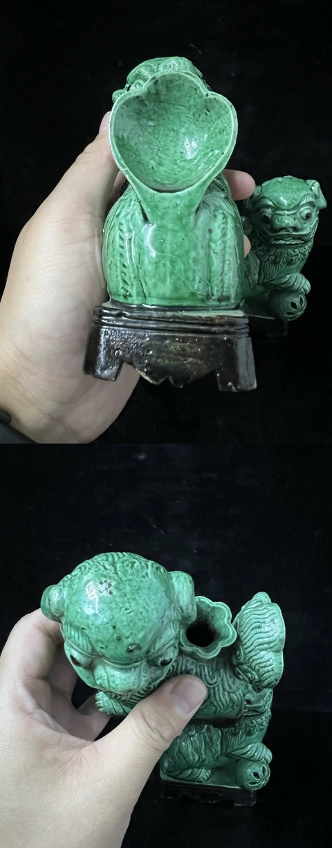 古玩陶瓷綠釉獅子瓷塑雕像真品鑒賞圖