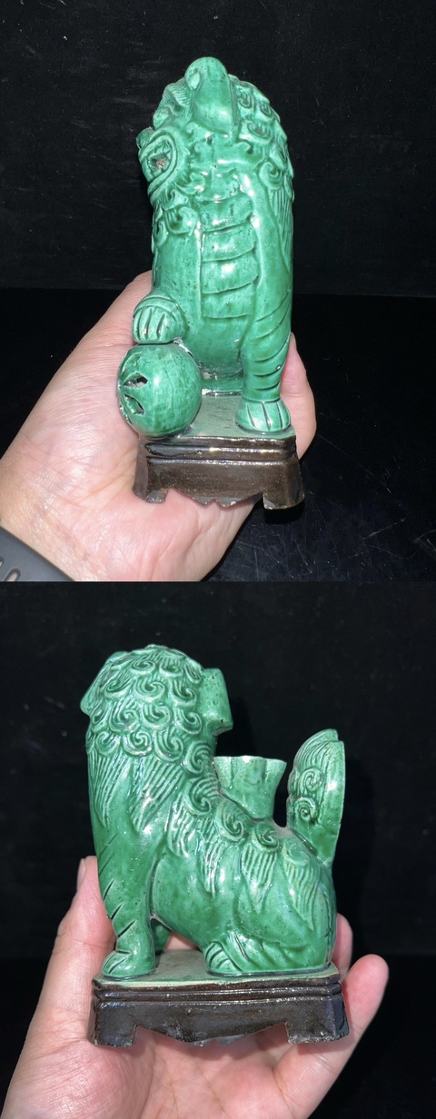 古玩陶瓷綠釉獅子瓷塑雕像真品鑒賞圖