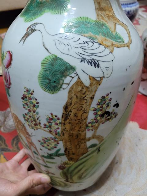 古玩陶瓷鶴鹿同春粉彩瓶真品鑒賞圖