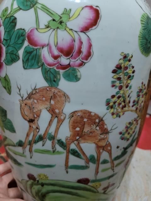 古玩陶瓷鶴鹿同春粉彩瓶真品鑒賞圖