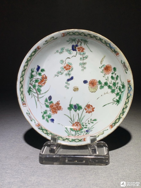 古玩陶瓷五彩四季花卉紋盤真品鑒賞圖