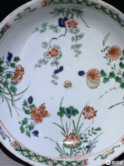 古玩陶瓷五彩四季花卉紋盤真品鑒賞圖