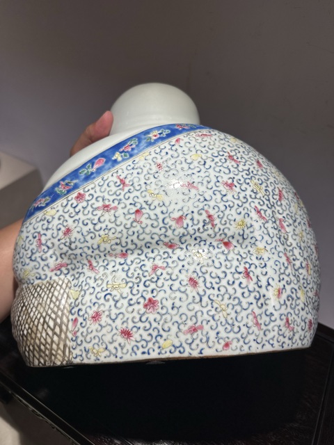 古玩陶瓷粉彩花卉彌勒瓷塑雕像真品鑒賞圖