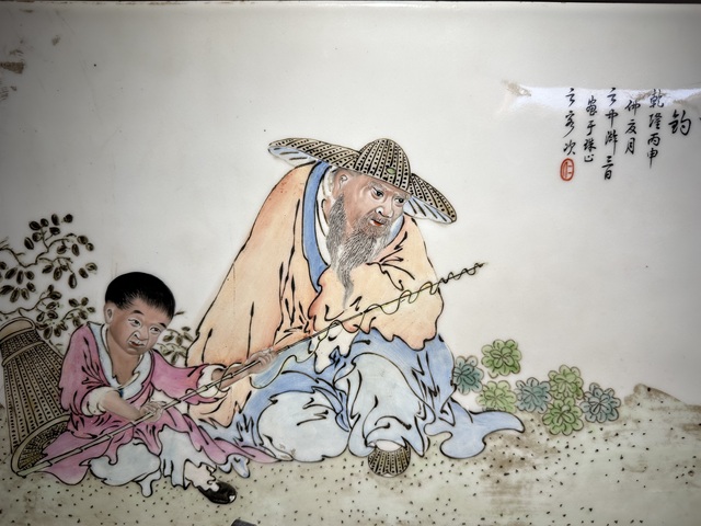 古玩陶瓷粉彩人物故事瓷板真品鑒賞圖