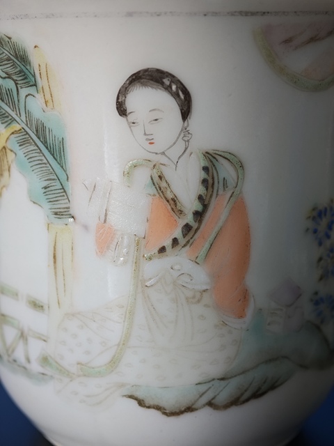 古玩陶瓷淺絳人物把杯真品鑒賞圖