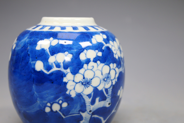 古玩陶瓷清光緒·青花留白折枝冰梅紋罐真品鑒賞圖