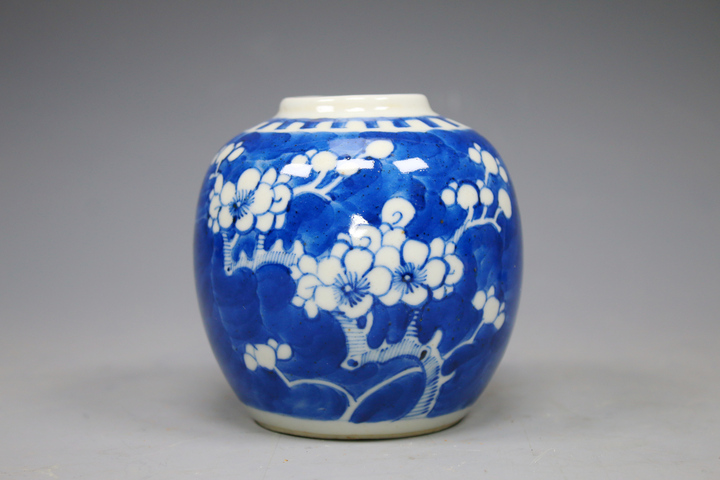 古玩陶瓷清光緒·青花留白折枝冰梅紋罐真品鑒賞圖