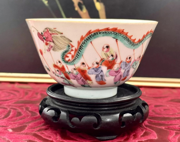 古玩陶瓷粉彩百子鬧春圖茶碗拍賣，當前價格4800元