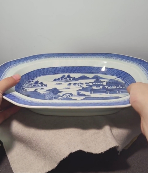 古玩陶瓷清道光-青花山水人物紋八方大盤拍賣，當(dāng)前價(jià)格3000元
