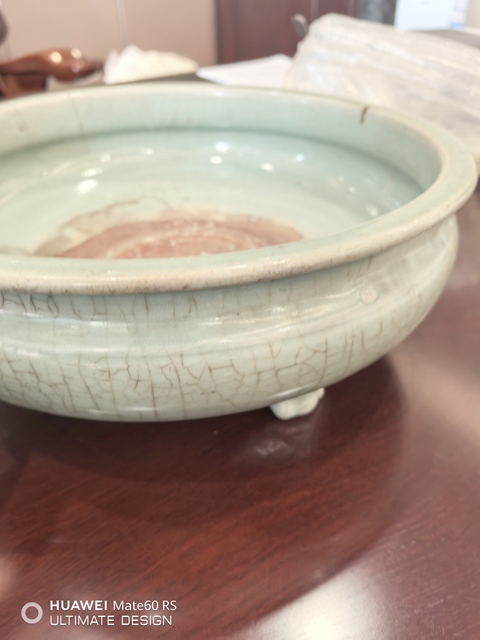 古玩陶瓷元末明初龍泉粉青釉三足爐拍賣,當前價格8800元