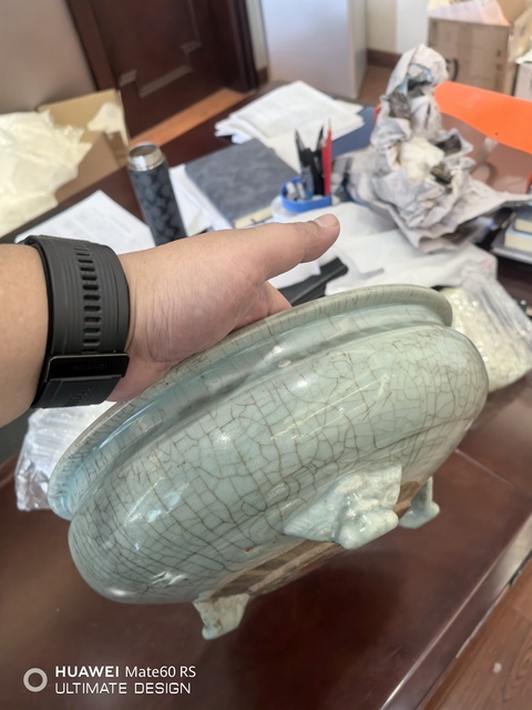 古玩陶瓷元末明初龍泉粉青釉三足爐拍賣,當前價格8800元